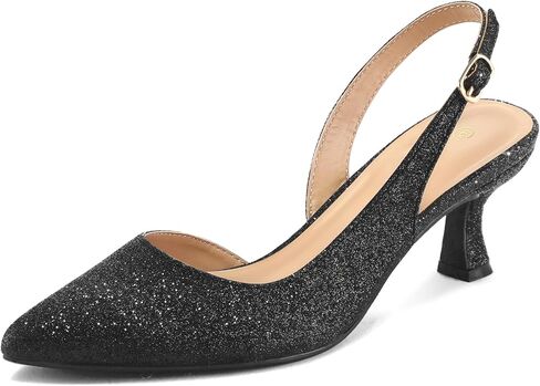 mysoft Women's Pumps Slingback Kitten Heels Pointed Toe Sexy Wedding Party Dress Pump Shoes Black Glitter in Saudi Arabia