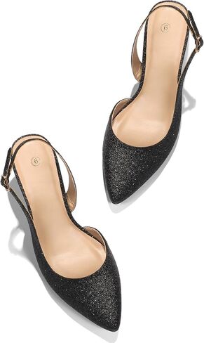 mysoft Women's Pumps Slingback Kitten Heels Pointed Toe Sexy Wedding Party Dress Pump Shoes Black Glitter in Saudi Arabia