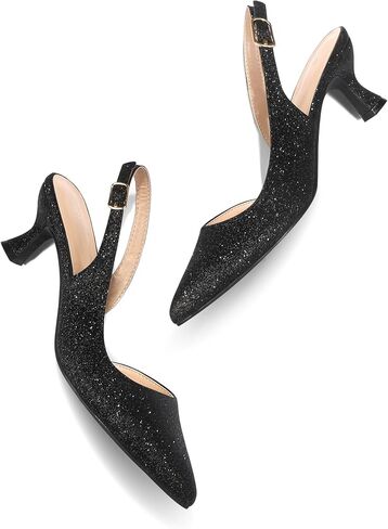 mysoft Women's Pumps Slingback Kitten Heels Pointed Toe Sexy Wedding Party Dress Pump Shoes Black Glitter in Saudi Arabia