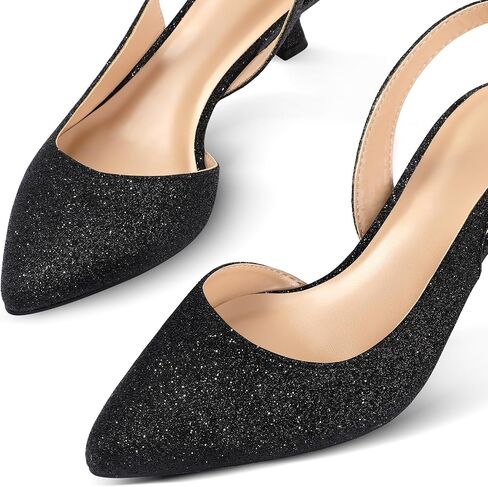 mysoft Women's Pumps Slingback Kitten Heels Pointed Toe Sexy Wedding Party Dress Pump Shoes Black Glitter in Saudi Arabia