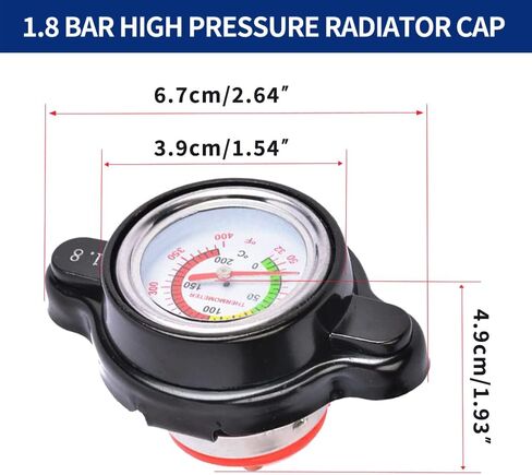 Pressure Radiator Cap with Temperature Gauge Compatible with Honda, Kawasaki, Suzuki, Yamaha, Polaris Ranger, Husqvarna Dirt Bike, KTM, More Motorcycle ATV Models-1.8 Bar, 25.6psi in Saudi Arabia