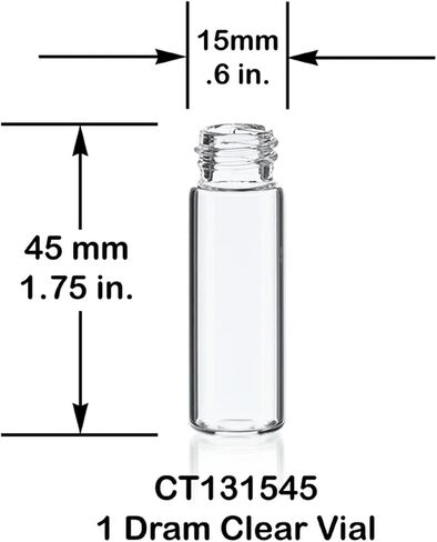 144 PCS, 15mm X 45mm [1 Dram, 4ml] Clear Glass Vials with Plastic Cone Liner Cap in Saudi Arabia