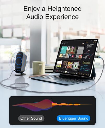 BlueRigger USB C to 3.5mm Audio Cable - (6FT, Male AUX to USB C, Type C AUX Cord, USBC to Headphone Jack Cable, USB-C Dongle, Type C to 1/8) - Compatible with Phone, Tablet, Laptop in Saudi Arabia