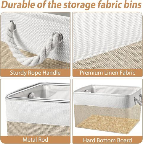 Storage Basket (3 Pack), Fabric Storage Bins 15" (L) x11" (W) x9.5" (H) for Shelves, Foldable Large Canvas Storage Baskets with Handle for Organizing Clothes Nursery Laundry-White&Grey in Saudi Arabia