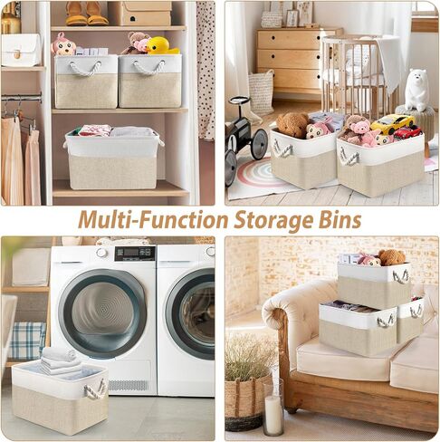 Storage Basket (3 Pack), Fabric Storage Bins 15" (L) x11" (W) x9.5" (H) for Shelves, Foldable Large Canvas Storage Baskets with Handle for Organizing Clothes Nursery Laundry-White&Grey in Saudi Arabia