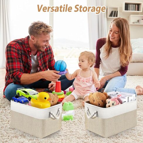 Storage Basket (3 Pack), Fabric Storage Bins 15" (L) x11" (W) x9.5" (H) for Shelves, Foldable Large Canvas Storage Baskets with Handle for Organizing Clothes Nursery Laundry-White&Grey in Saudi Arabia