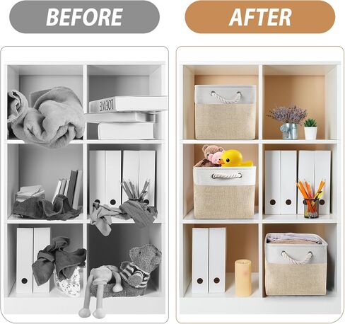 Storage Basket (3 Pack), Fabric Storage Bins 15" (L) x11" (W) x9.5" (H) for Shelves, Foldable Large Canvas Storage Baskets with Handle for Organizing Clothes Nursery Laundry-White&Grey in Saudi Arabia