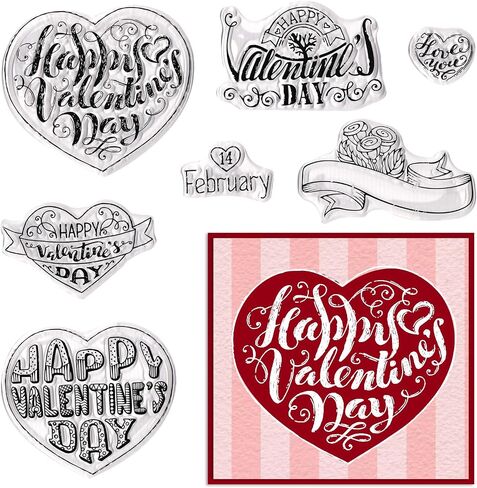 Happy Valentine's Day Clear Stamps for Card Making and Photo Album Decorations, Valentines Heart Stamps, Valentines Flower Transparent Silicone Stamps for Crafting and DIY Scrapbooking in Saudi Arabia