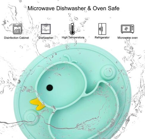 Lightening Baby Plate Silicone Toddler Plates Suction Placemat Divided Duck Dishes for Kids and Infants One-Piece Strong Suction, BPA Free, Microwave Dishwasher Safe in Saudi Arabia