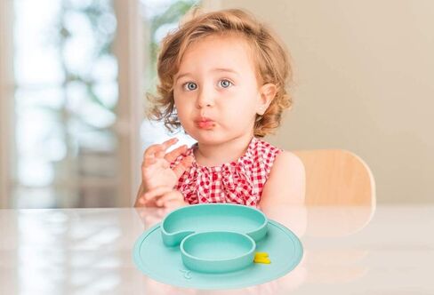 Lightening Baby Plate Silicone Toddler Plates Suction Placemat Divided Duck Dishes for Kids and Infants One-Piece Strong Suction, BPA Free, Microwave Dishwasher Safe in Saudi Arabia