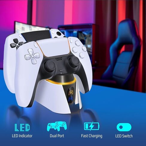 TNP Dual Charging Station for PS5 Controller - Wireless Charging Dock for PS5 Controller with LED Indicator - Fast Charger Stand for Playstation 5 Dualsense Controller with Type-C USB Cable in Saudi Arabia