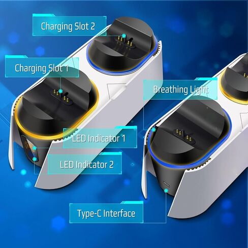 TNP Dual Charging Station for PS5 Controller - Wireless Charging Dock for PS5 Controller with LED Indicator - Fast Charger Stand for Playstation 5 Dualsense Controller with Type-C USB Cable in Saudi Arabia