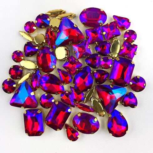 50PC Mix Shapes Sew On Crystal Rhinestone Flatback Gold Claw Setting Glass Sew On Crystal Rhinestone for Clothes&Bags, Shoes,DIY Crafts 8mm~ 18mm(Orange) in Kuwait