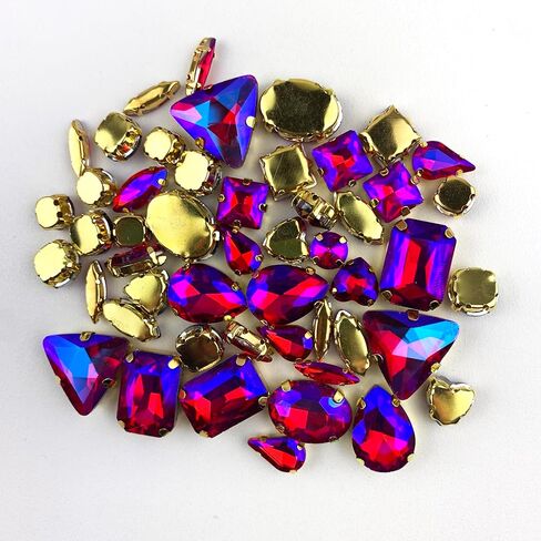 50PC Mix Shapes Sew On Crystal Rhinestone Flatback Gold Claw Setting Glass Sew On Crystal Rhinestone for Clothes&Bags, Shoes,DIY Crafts 8mm~ 18mm(Orange) in Kuwait