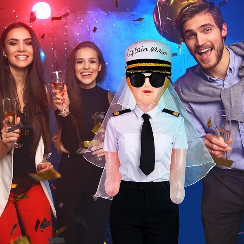 4 Pcs Bachelor Party Favor Include 59 Inch Inflatable No Moving Parts Judy Doll Without Clothes, Bride Captain Hat with Veil, Sunglasses for Bachelorette Party Supplies Games Gift Decor in Saudi Arabia