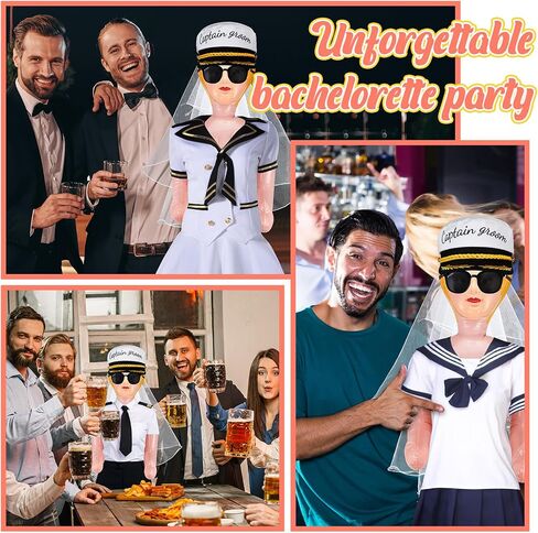 4 Pcs Bachelor Party Favor Include 59 Inch Inflatable No Moving Parts Judy Doll Without Clothes, Bride Captain Hat with Veil, Sunglasses for Bachelorette Party Supplies Games Gift Decor in Saudi Arabia