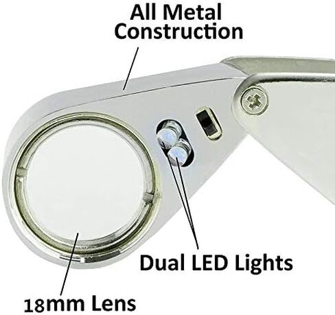عدسة مكبرة محمولة مضيئة قابلة للطي مقاس 30 × 21 مم / 20 × 18 مم مع ضوء LED والأشعة فوق البنفسجية لساعات المجوهرات والطوابع المعدنية والصخور (20 × 18 مم) in Kuwait