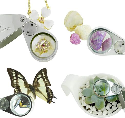 عدسة مكبرة محمولة مضيئة قابلة للطي مقاس 30 × 21 مم / 20 × 18 مم مع ضوء LED والأشعة فوق البنفسجية لساعات المجوهرات والطوابع المعدنية والصخور (20 × 18 مم) in Kuwait