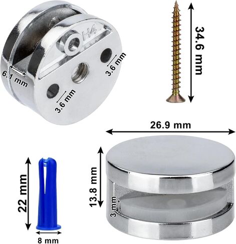 Upgraded 3-5mm Frameless Mirror Mounting Hardware 4 Pack Dual-Screw Fixing Mirror Mounting Kit with Heavy Duty Long Screws & Anchors in Saudi Arabia