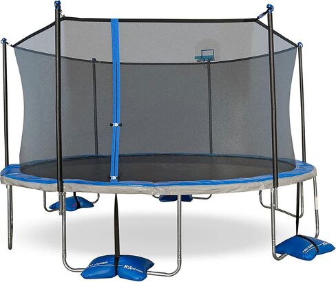 Outdoor Trampoline with Safety Enclosure Net and AirDunk Basketball System - Sizes: 14FT and 15FT, Color: Blue in Saudi Arabia