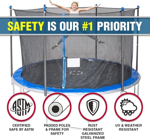 Outdoor Trampoline with Safety Enclosure Net and AirDunk Basketball System - Sizes: 14FT and 15FT, Color: Blue in Saudi Arabia