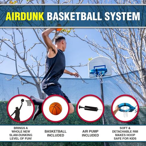 Outdoor Trampoline with Safety Enclosure Net and AirDunk Basketball System - Sizes: 14FT and 15FT, Color: Blue in Saudi Arabia