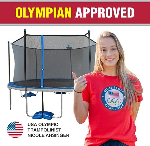 Outdoor Trampoline with Safety Enclosure Net and AirDunk Basketball System - Sizes: 14FT and 15FT, Color: Blue in Saudi Arabia