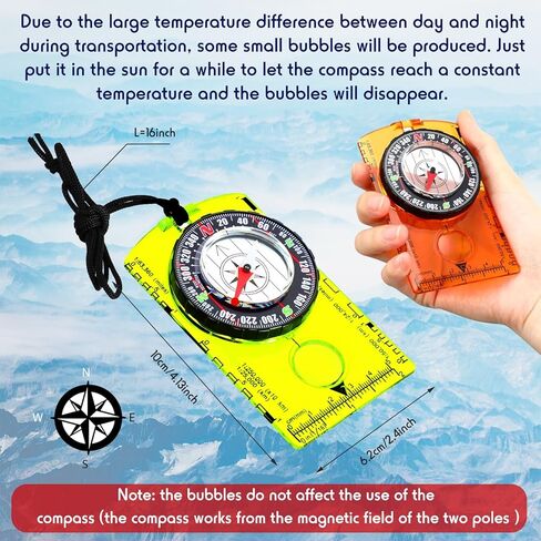 بوصلة التوجيه والمشي لمسافات طويلة، بوصلة ملاحة خارجية، بوصلة بقاء مقاومة للماء، خريطة القراءة، بوصلة الظهر، بوصلة للأطفال، معدات التخييم للنساء والرجال، 4 ألوان in Kuwait