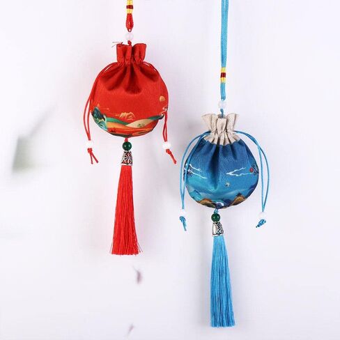 6PCS Chinese Sachet Silk Brocade Round Bottom Empty Bag Cloth Car Hanging Decor Coin Bags Pouches with Drawstring Jewelry Gift Bag in Saudi Arabia