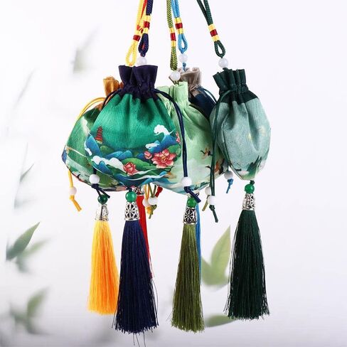 6PCS Chinese Sachet Silk Brocade Round Bottom Empty Bag Cloth Car Hanging Decor Coin Bags Pouches with Drawstring Jewelry Gift Bag in Saudi Arabia