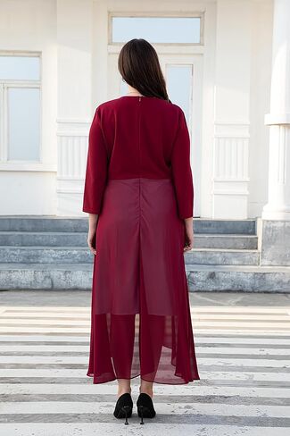 Women's Plus Size 3/4 Sleeve V Neck Chiffon Contrast Panel Cocktail Semi Formal Midi Dresses in Saudi Arabia