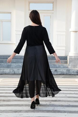 Women's Plus Size 3/4 Sleeve V Neck Chiffon Contrast Panel Cocktail Semi Formal Midi Dresses in Saudi Arabia