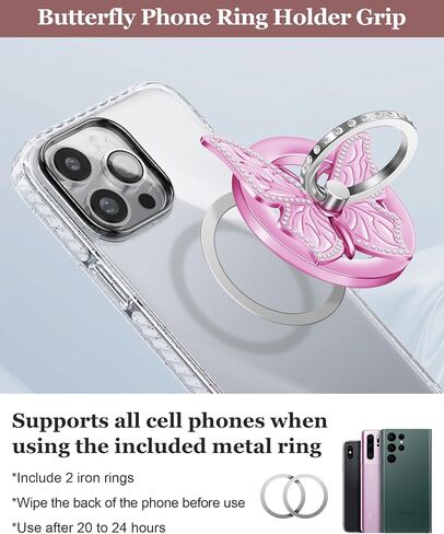 Magnetic Phone Ring Holder for MagSafe[Removable], Magnetic Phone Grip [Loop Grip] with 2 Metal Rings, Phone Ring Stand Holder Finger Grip Kickstand 360° Rotation, MagSafe Accessories(Rose Gold) in Saudi Arabia