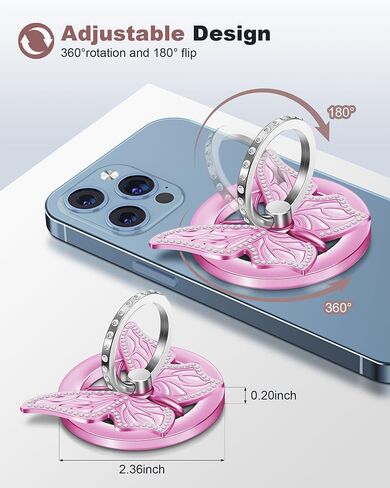 Magnetic Phone Ring Holder for MagSafe[Removable], Magnetic Phone Grip [Loop Grip] with 2 Metal Rings, Phone Ring Stand Holder Finger Grip Kickstand 360° Rotation, MagSafe Accessories(Rose Gold) in Saudi Arabia