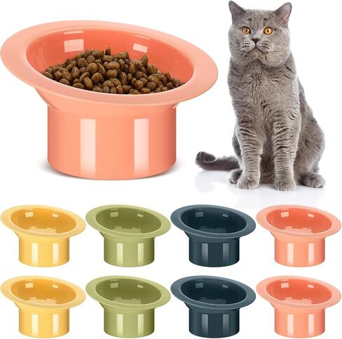 8 Pcs Plastic Tilted Elevated Cat Bowls 15 Degrees Elevated Cat Food Bowl Anti Vomiting Raised Pet Food Bowls Feeding Bowl Anti Spill Cat Water Bowl for Food and Water Feeding, Green Yellow Blue in Saudi Arabia