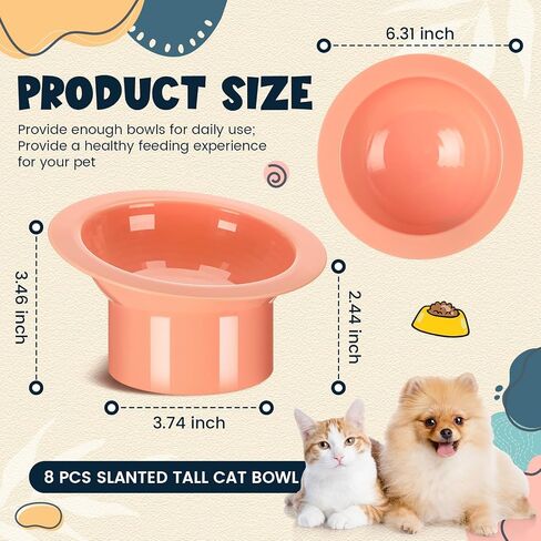 8 Pcs Plastic Tilted Elevated Cat Bowls 15 Degrees Elevated Cat Food Bowl Anti Vomiting Raised Pet Food Bowls Feeding Bowl Anti Spill Cat Water Bowl for Food and Water Feeding, Green Yellow Blue in Saudi Arabia