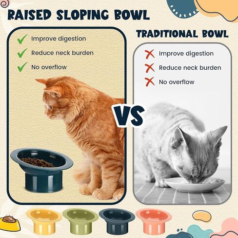8 Pcs Plastic Tilted Elevated Cat Bowls 15 Degrees Elevated Cat Food Bowl Anti Vomiting Raised Pet Food Bowls Feeding Bowl Anti Spill Cat Water Bowl for Food and Water Feeding, Green Yellow Blue in Saudi Arabia