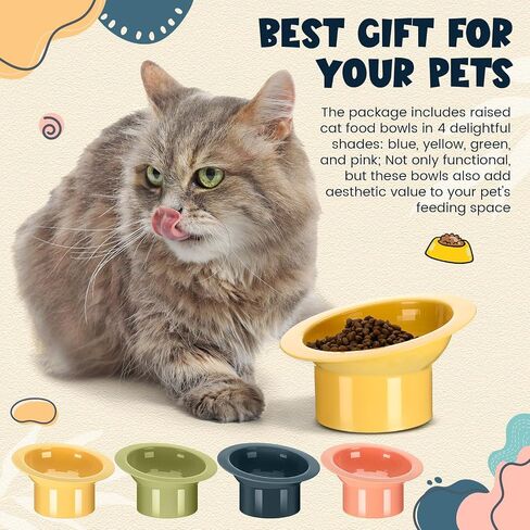 8 Pcs Plastic Tilted Elevated Cat Bowls 15 Degrees Elevated Cat Food Bowl Anti Vomiting Raised Pet Food Bowls Feeding Bowl Anti Spill Cat Water Bowl for Food and Water Feeding, Green Yellow Blue in Saudi Arabia