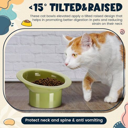8 Pcs Plastic Tilted Elevated Cat Bowls 15 Degrees Elevated Cat Food Bowl Anti Vomiting Raised Pet Food Bowls Feeding Bowl Anti Spill Cat Water Bowl for Food and Water Feeding, Green Yellow Blue in Saudi Arabia