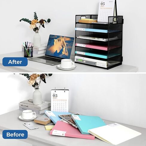 منظم ملفات مكتب شبكي من VICNOVA، منظم ورق لدرج الرسائل للمكتب مع 6 طبقات من حامل ملفات الملفات فارز الورق لمنظمي المكاتب والمكتب في الفصول الدراسية وملحقاتها (أسود) in Kuwait