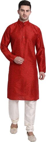 SKAVIJ Men's Art Silk Printed Kurta Pajama Set Festive Wear Dress Suit in Saudi Arabia