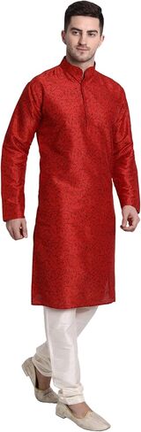 SKAVIJ Men's Art Silk Printed Kurta Pajama Set Festive Wear Dress Suit in Saudi Arabia