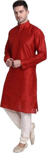 SKAVIJ Men's Art Silk Printed Kurta Pajama Set Festive Wear Dress Suit in Saudi Arabia
