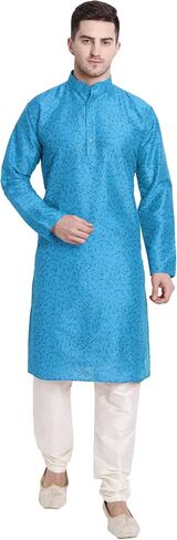 SKAVIJ Men's Art Silk Printed Kurta Pajama Set Festive Wear Dress Suit in Saudi Arabia