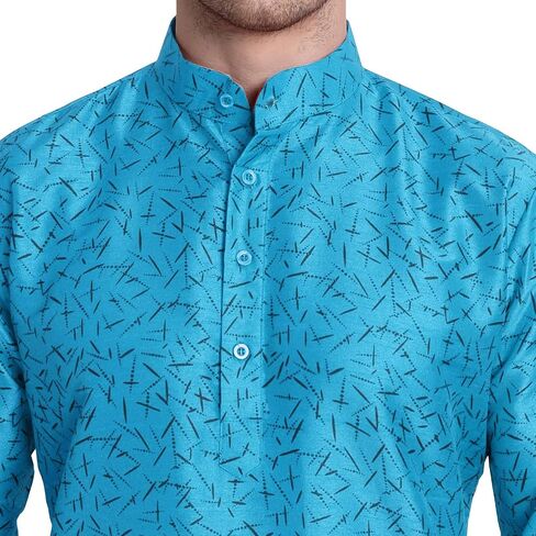 SKAVIJ Men's Art Silk Printed Kurta Pajama Set Festive Wear Dress Suit in Saudi Arabia