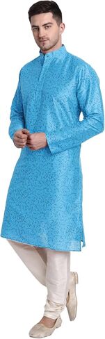 SKAVIJ Men's Art Silk Printed Kurta Pajama Set Festive Wear Dress Suit in Saudi Arabia