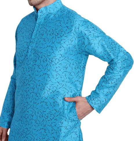 SKAVIJ Men's Art Silk Printed Kurta Pajama Set Festive Wear Dress Suit in Saudi Arabia