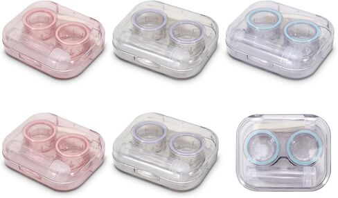 6Pcs Clear Contact Lens Case Flip Top, Leakproof Contact Case Holder, Cute Contact Kit with Tweezers Remover Tool Solution Bottle for Travel & Home, 3 Colors in Saudi Arabia