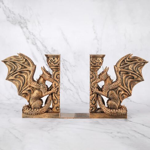 مساند الكتب المزخرفة للأرفف، تنانين منحوتة مرسومة يدويًا باللون البرونزي القديم، نهايات الكتب للمكتب المنزلي in Kuwait