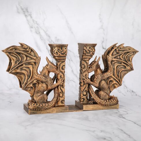 مساند الكتب المزخرفة للأرفف، تنانين منحوتة مرسومة يدويًا باللون البرونزي القديم، نهايات الكتب للمكتب المنزلي in Kuwait